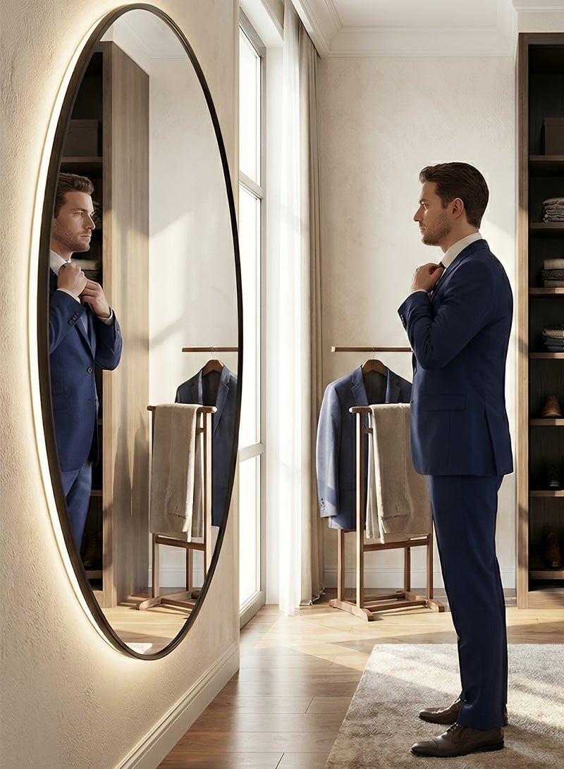 تايمي مرآة حائط 120سم بإضاءة ليد خلفية تعمل باللمس وإطار معدني أسود، مرآة مكياج مثبتة علي الحائط بتصميم عصري، مرآة للحمام وغرفة النوم وغرفة الملابس ومدخل المنزل - Image 5